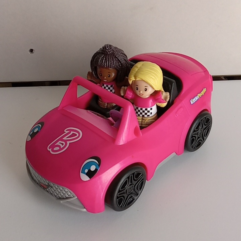 Pink Barbie Convertible Toy Car with Four Little People Figures